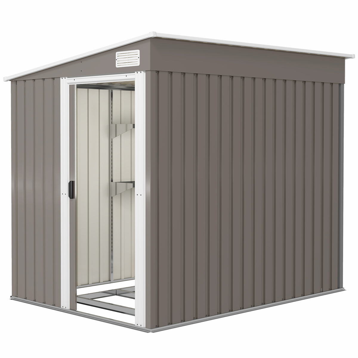5'x7' Lean to Metal Garden Shed with Foundation, Outdoor Tool Shed with Sliding Door and 2 Vents – Light Grey