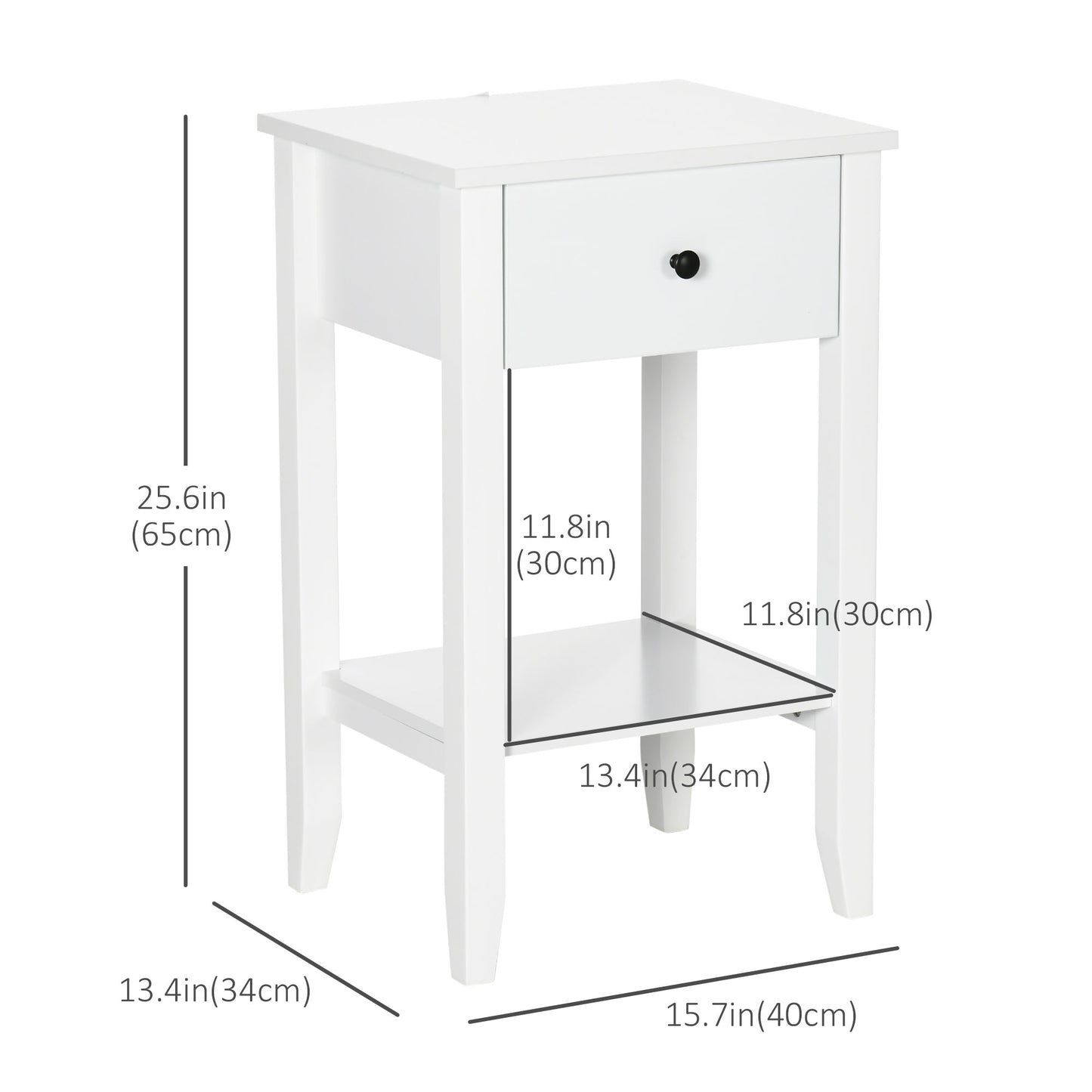 HOMCOM Modern White 2-Tier Side Table with Drawer & Storage