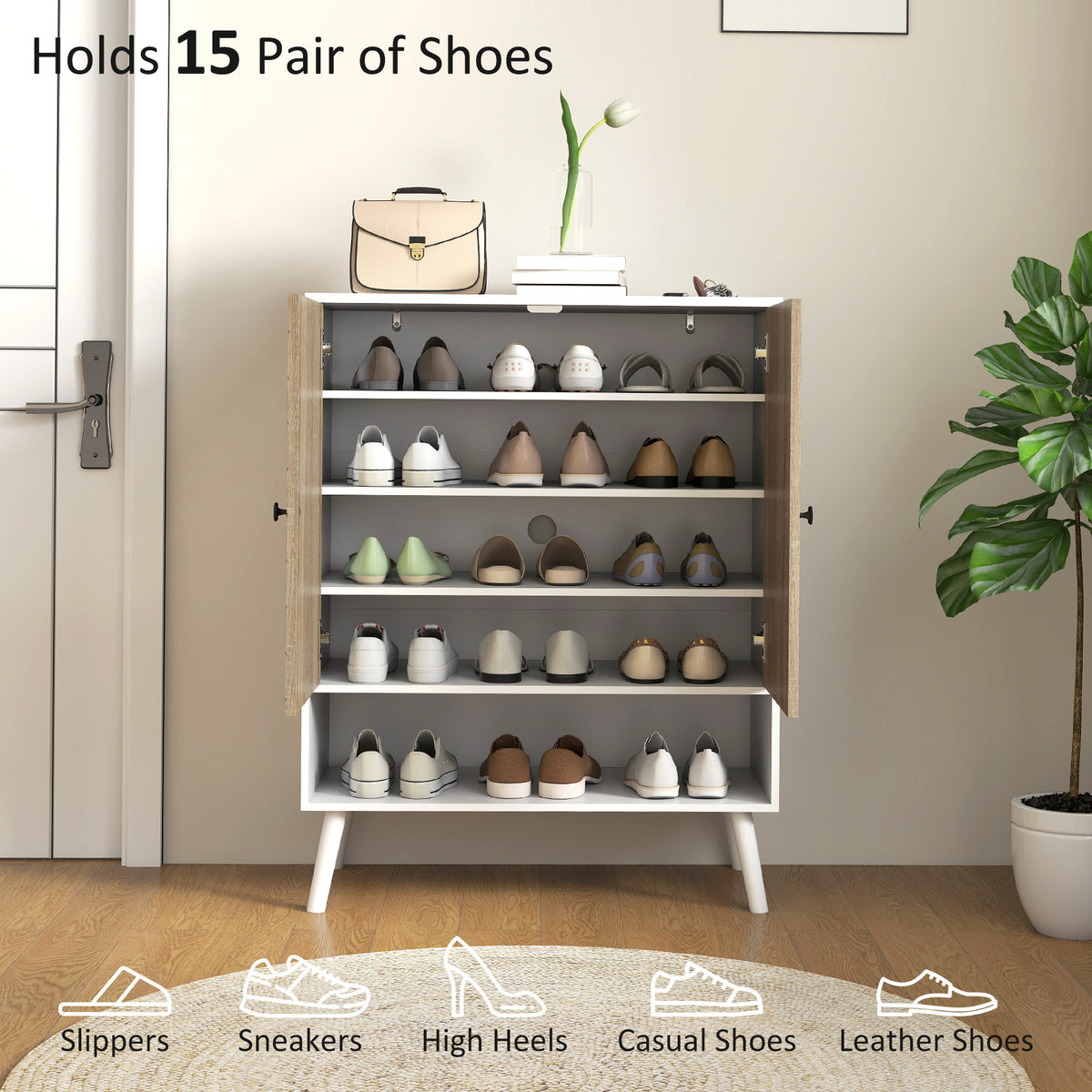 5-Tier Shoe Cabinet with Doors – 30"W x 38"H