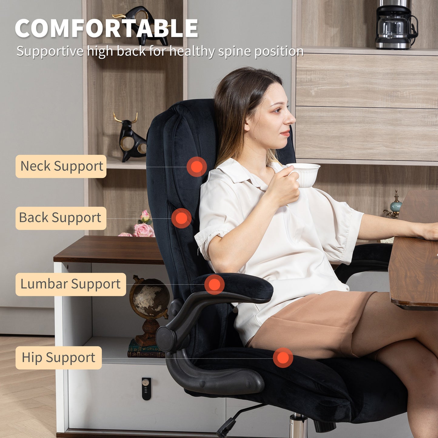 HOMCOM Ergonomic Executive Office Desk Chair: Velvet Diamond Fabric, Flip-Up Arms