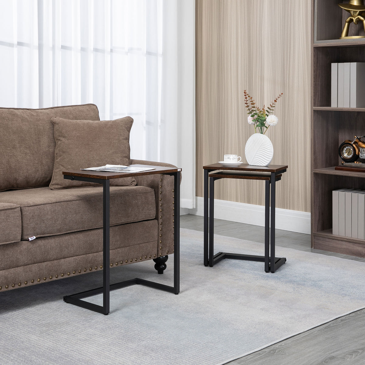 Nesting Side Tables Set of 3 – C-Shaped, Rustic Brown