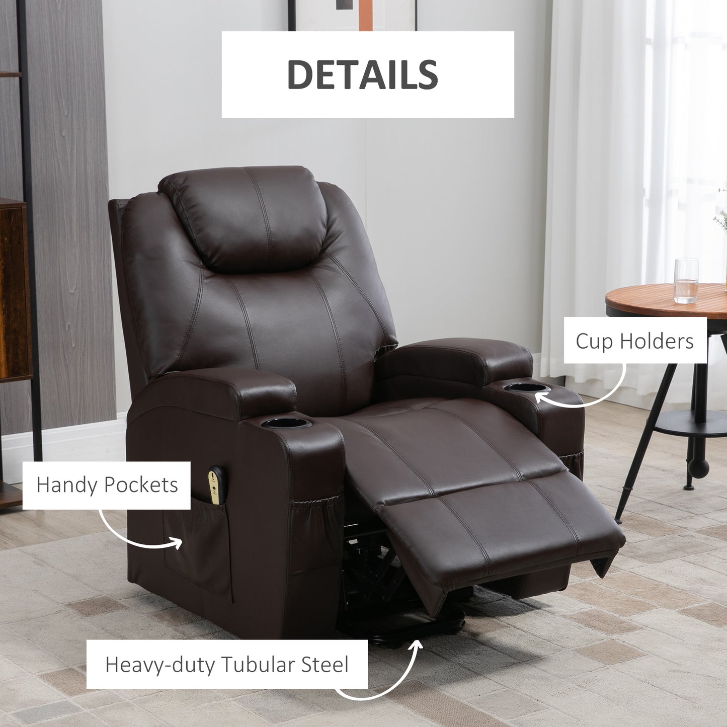 HOMCOM Power Lift Recliner Chair: Elderly Brown PU Leather, Footrest, Remote Control
