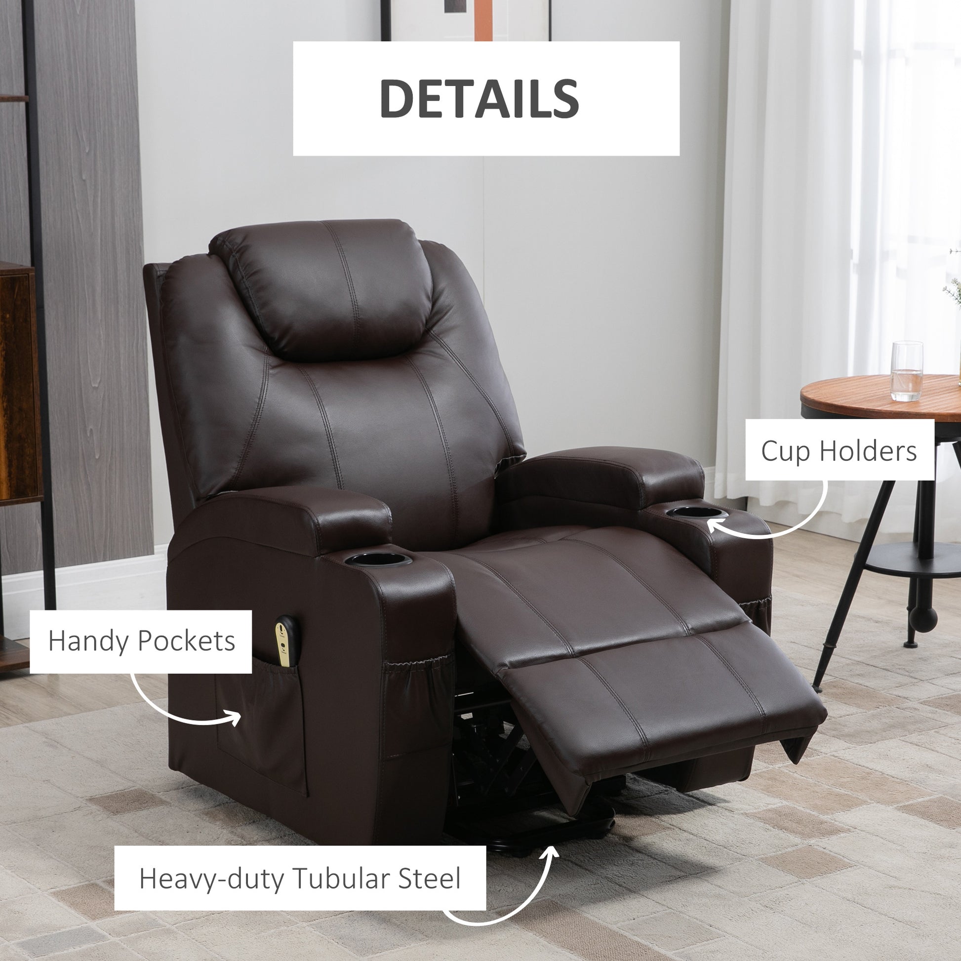 HOMCOM Power Lift Recliner Chair: Elderly Brown PU Leather, Footrest, Remote Control