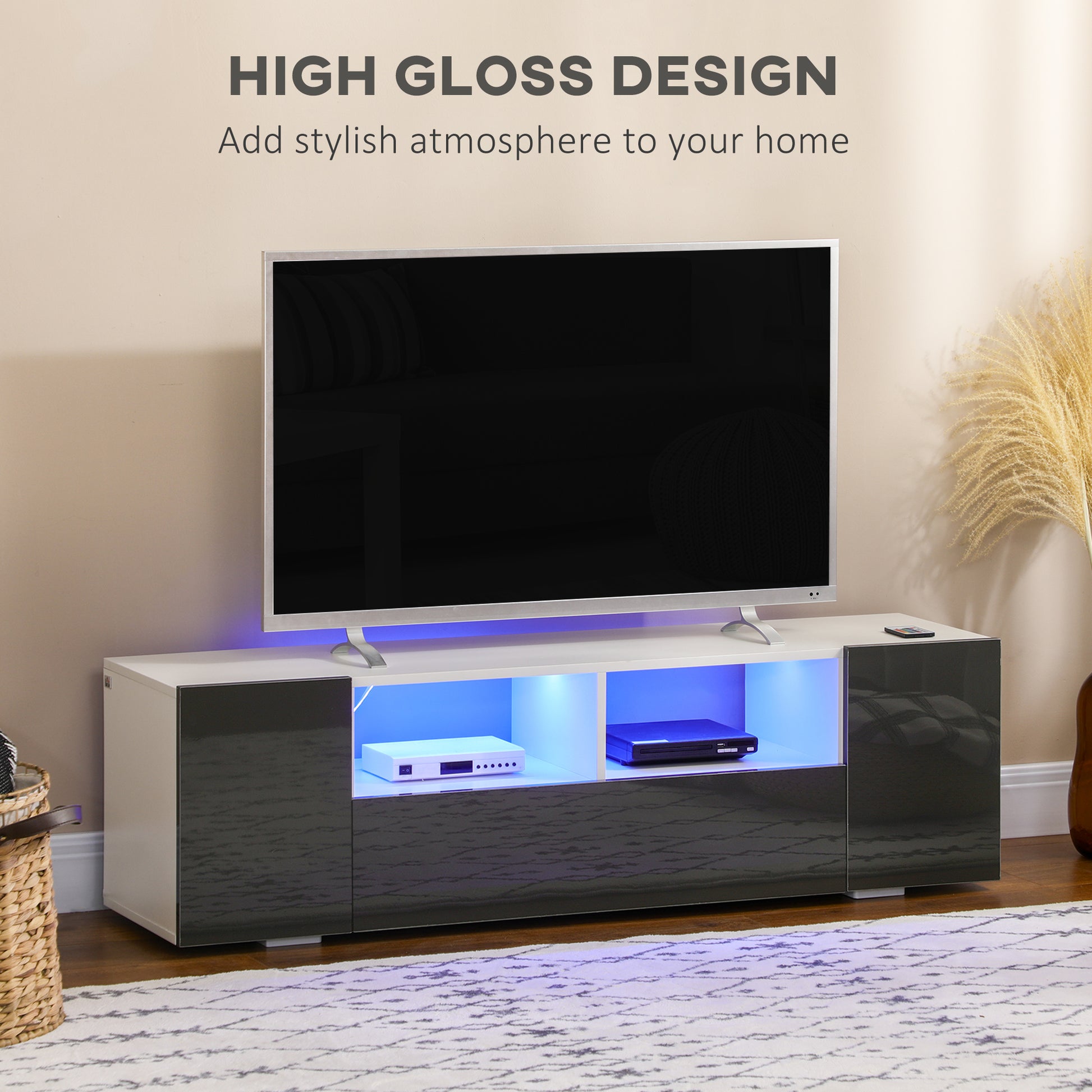 HOMCOM Modern Grey TV Stand for 60-inch TVs, LED Lights, Storage & Media