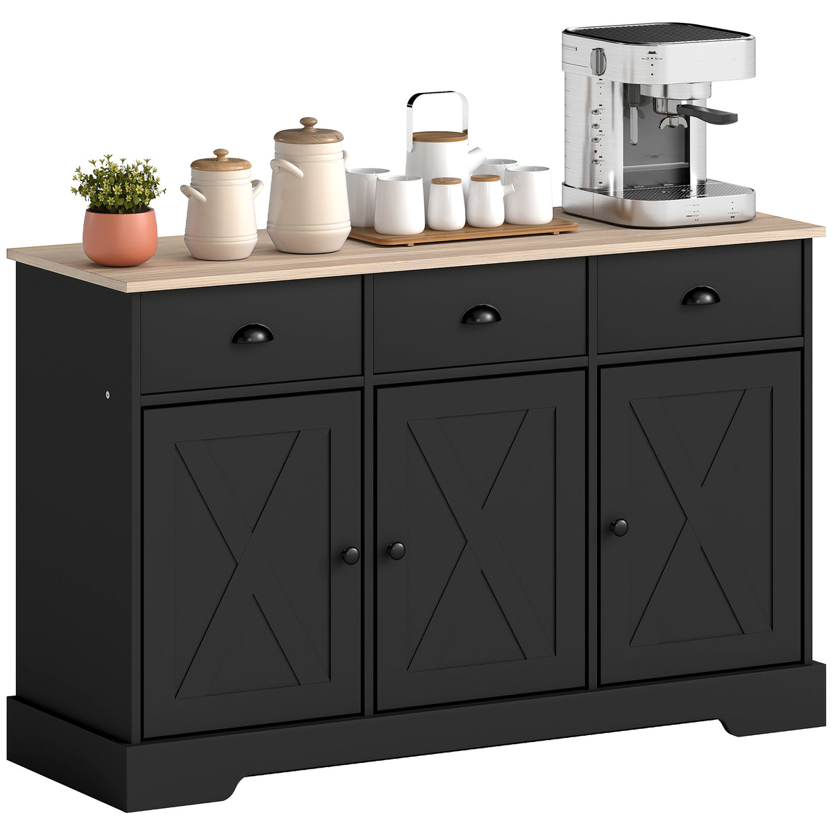 Farmhouse Sideboard with 3 Barn Doors and 3 Drawers – 47"W x 30"H