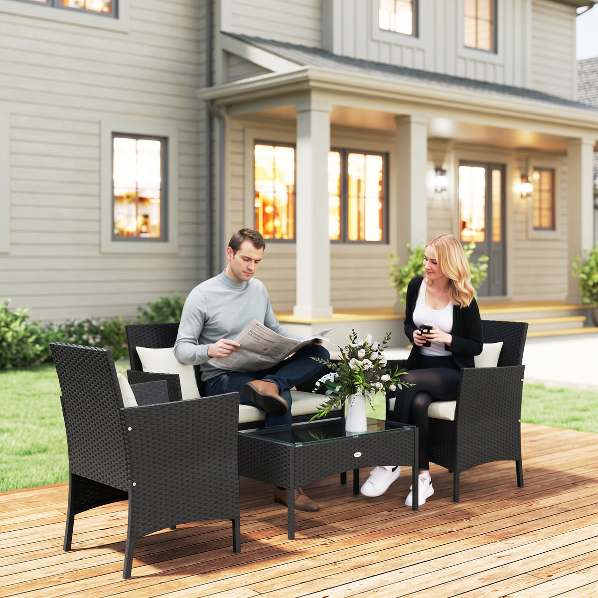 4-Piece Rattan Outdoor Furniture Set Patio Furniture Set with Coffee Table 22.8" W x 21.7" D x 33.5" H Black &