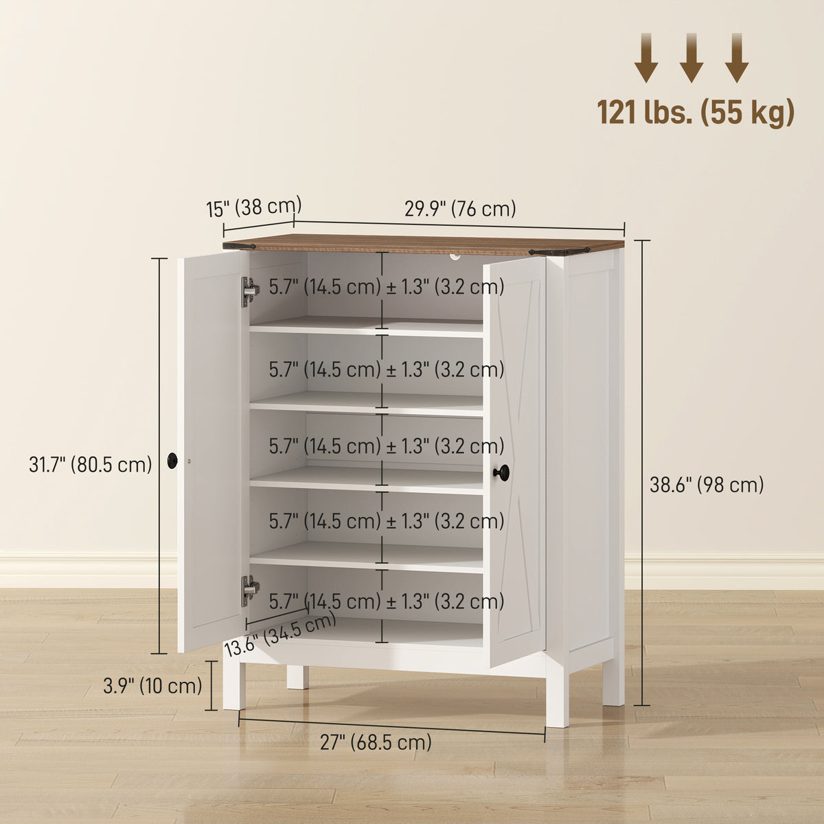 Shoe Cabinet with Barn Doors – 30"W x 39"H