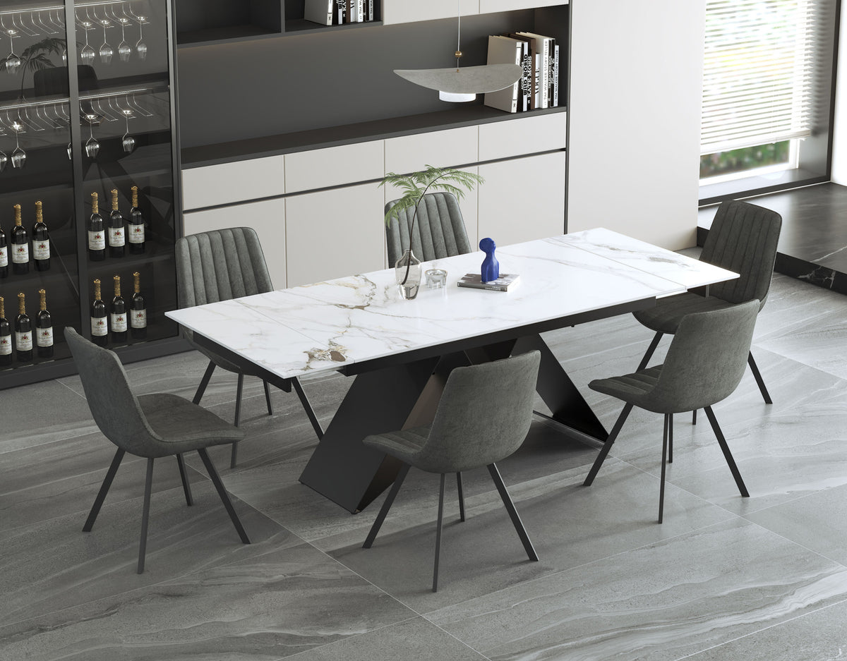 Extendable Chanel Marble Dining Set with X-Base