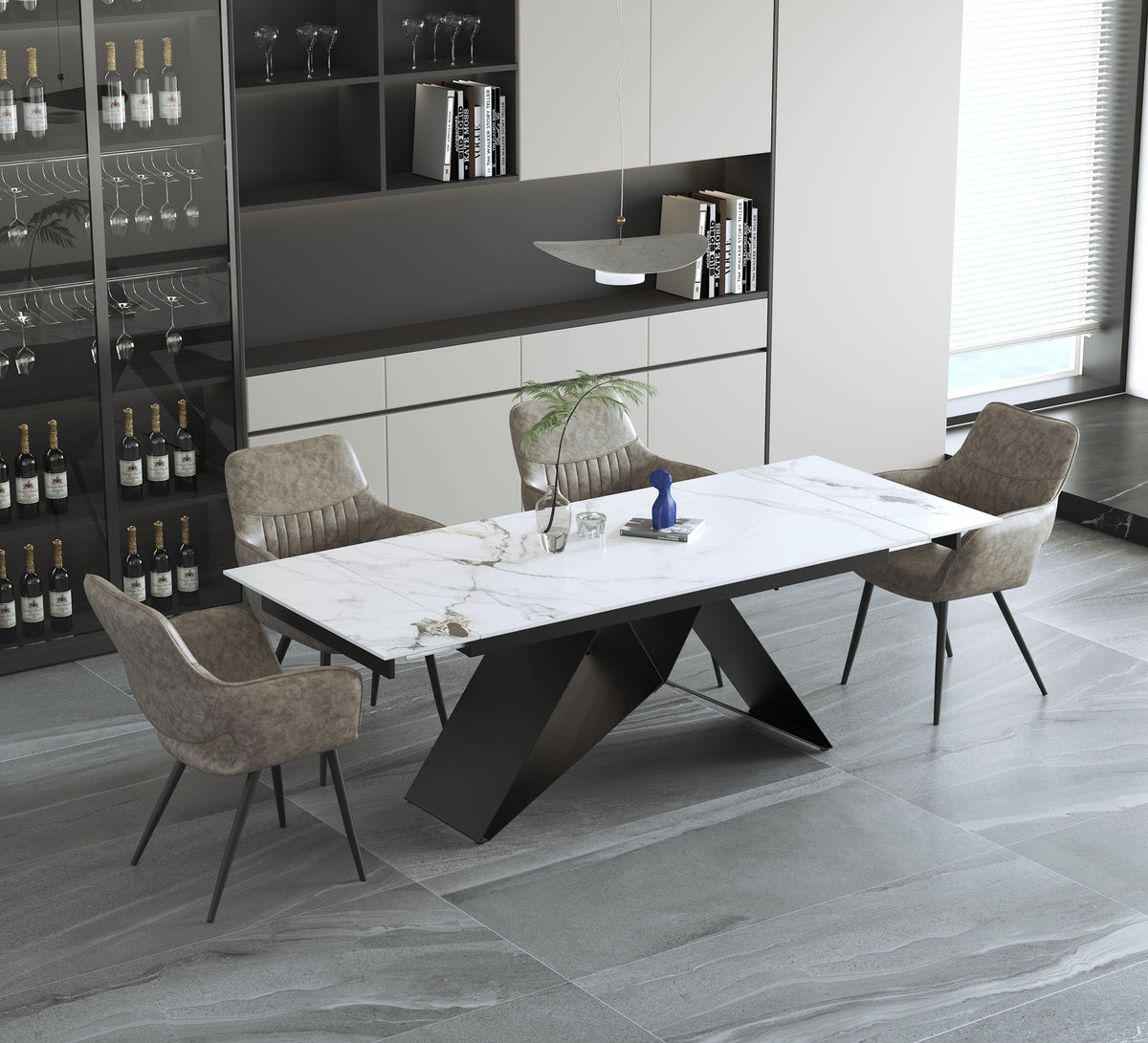 Extendable Chanel Marble Dining Set with X-Base