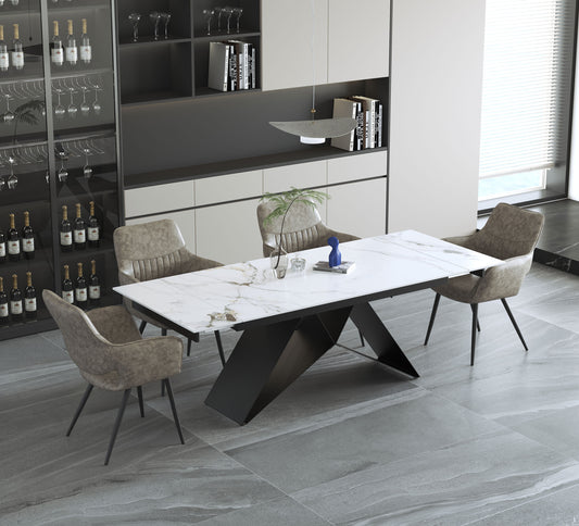 Extendable Chanel Marble Dining Set with X-Base