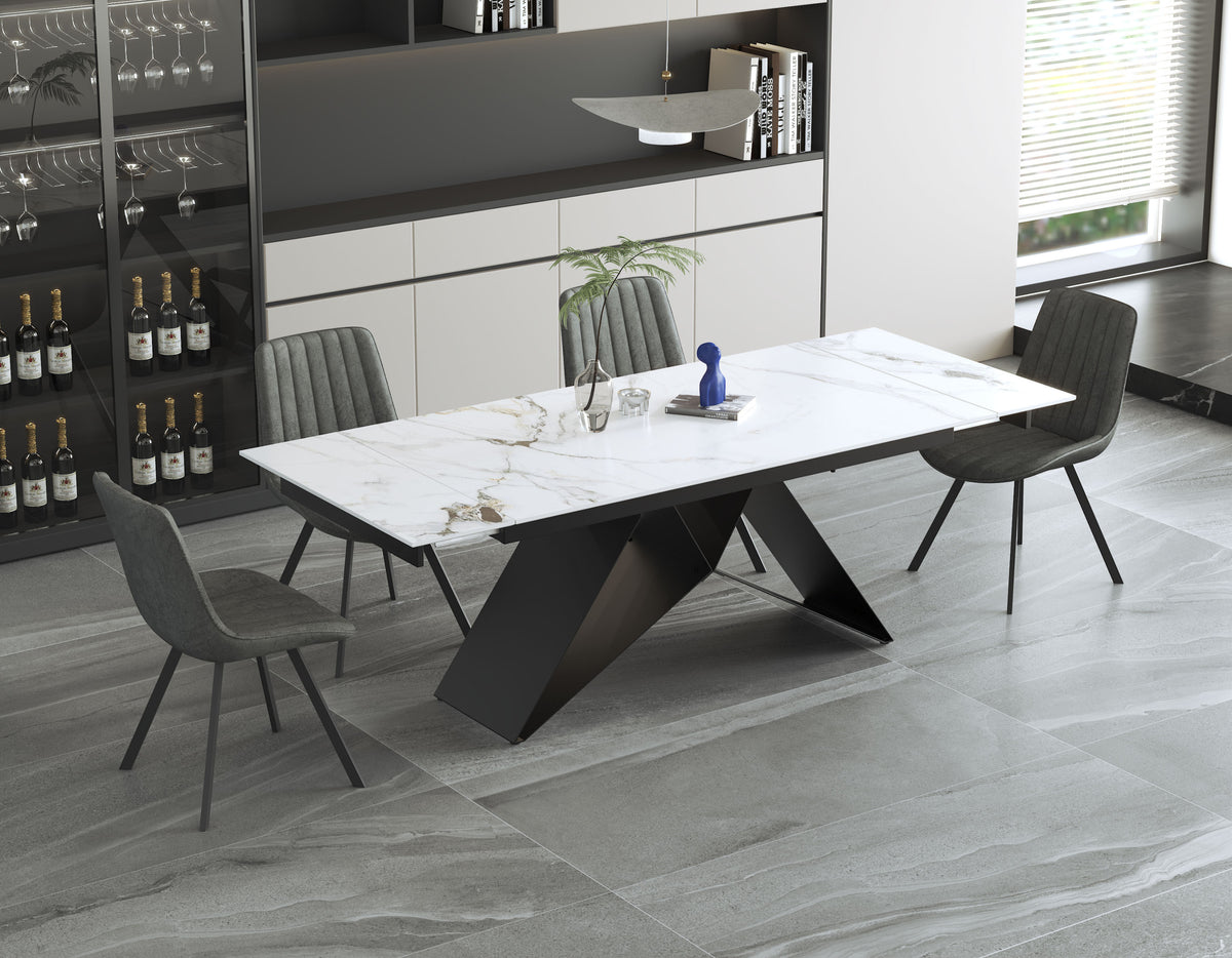 Extendable Chanel Marble Dining Set with X-Base