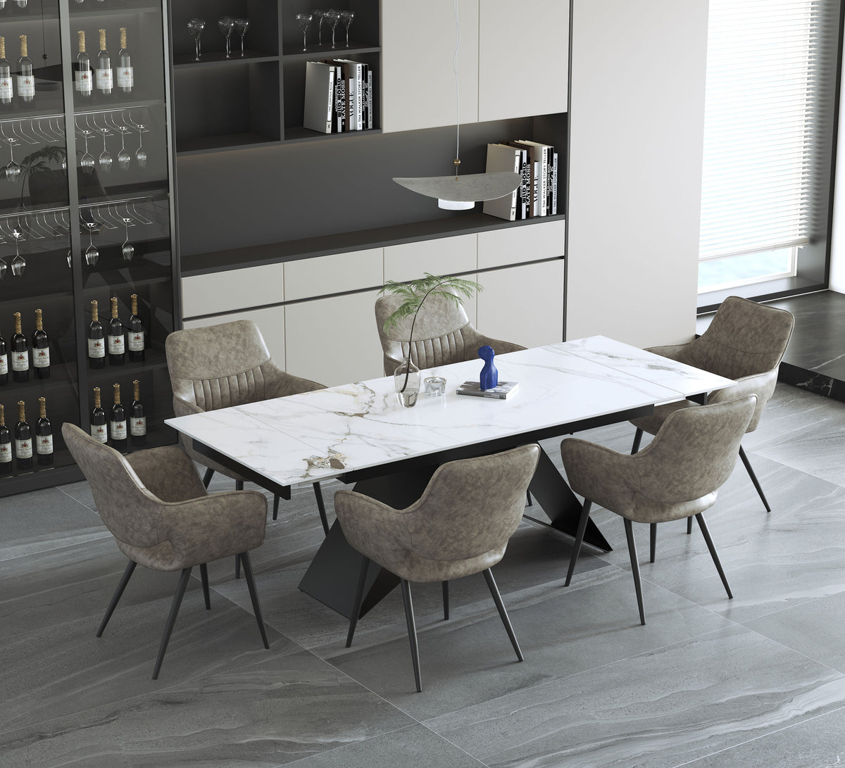 Extendable Chanel Marble Dining Set with X-Base