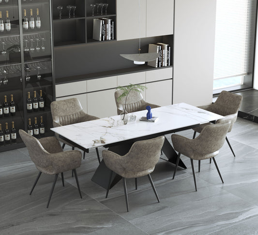 Extendable Chanel Marble Dining Set with X-Base