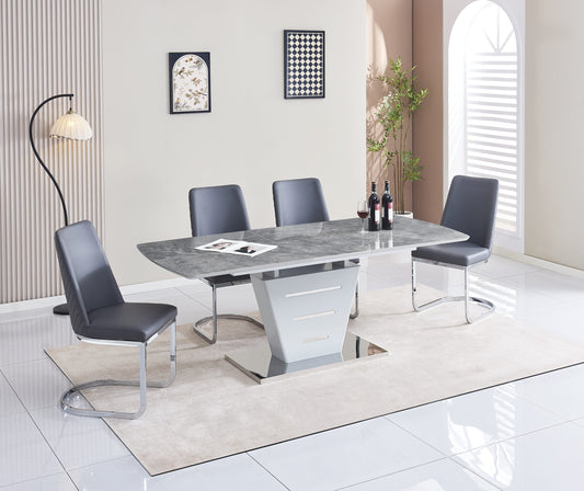 Extendable High-Gloss Dining Table with Pedestal Base