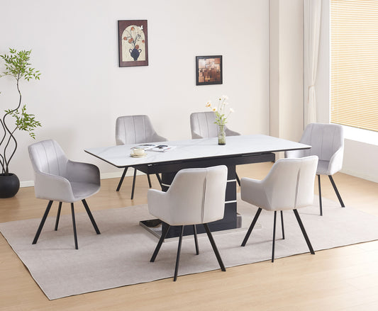 Extendable Sintered Stone Dining Set with Swivel Armchairs