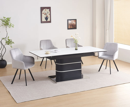 Extendable Sintered Stone Dining Set with Swivel Armchairs