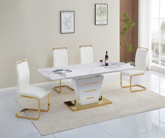 Extendable White Gloss Dining Table with Sculpted Base