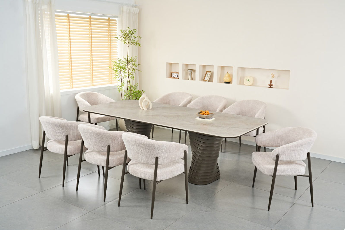 Extra-Long Marble-Look Dining Table with Pedestal Base