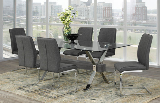 Curved Glass 7-Piece Dining Set – Grey