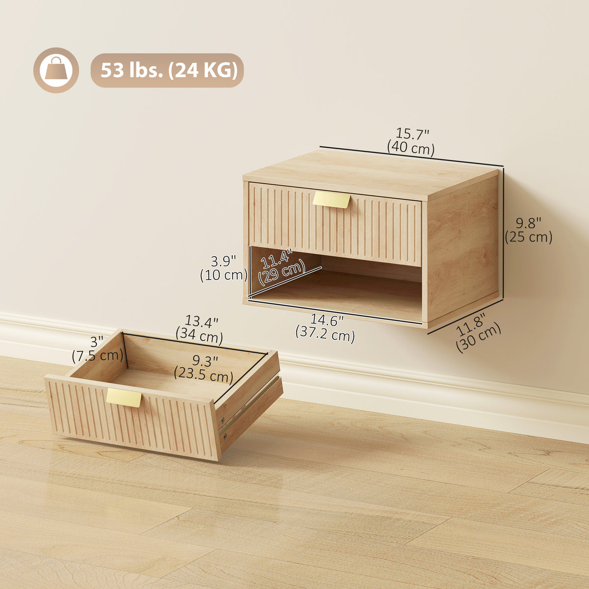 Floating Nightstands with Fluted Drawer, Set of 2 – 16"W x 10"H