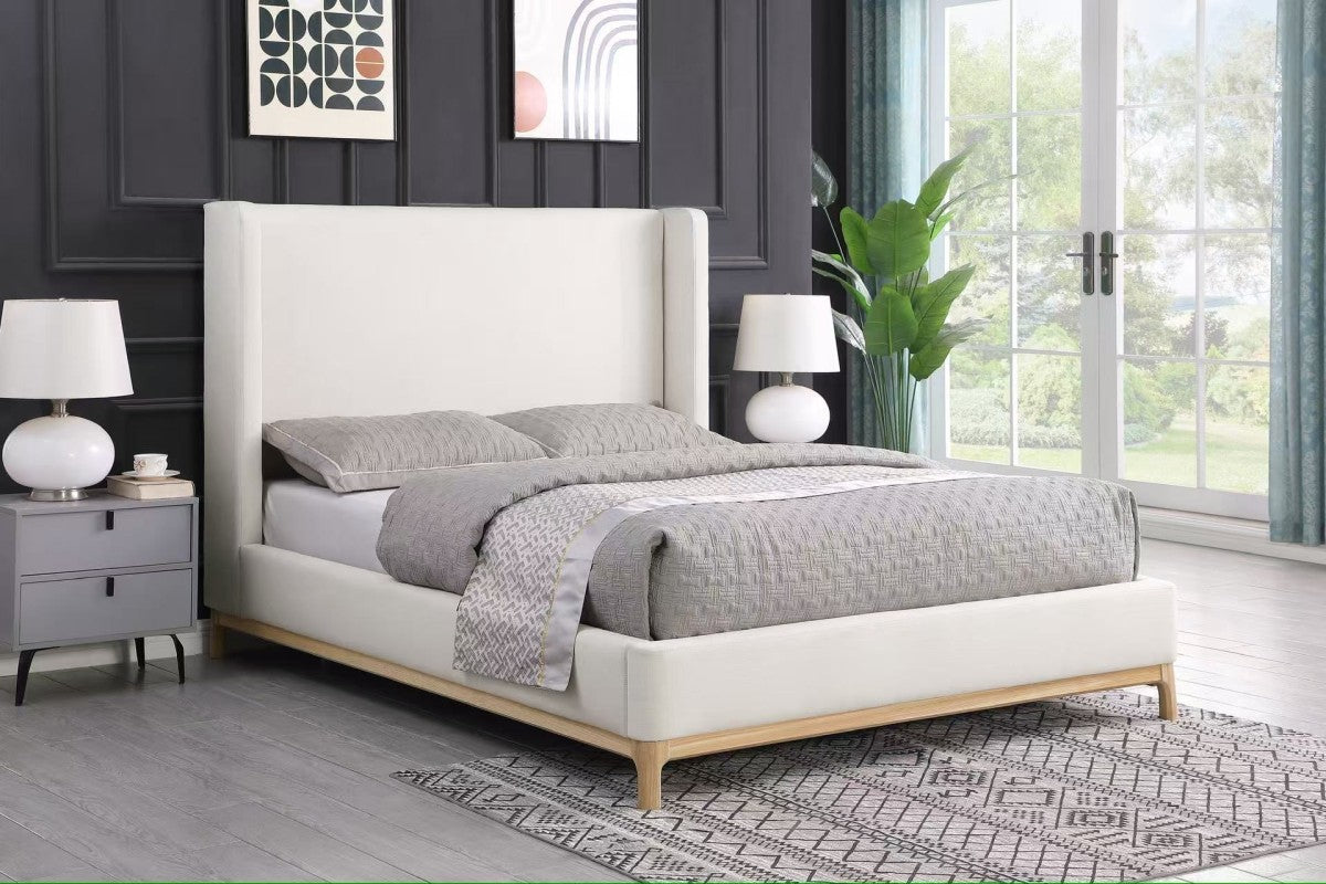 Wingback Solid Wood Bed Frame – Beige