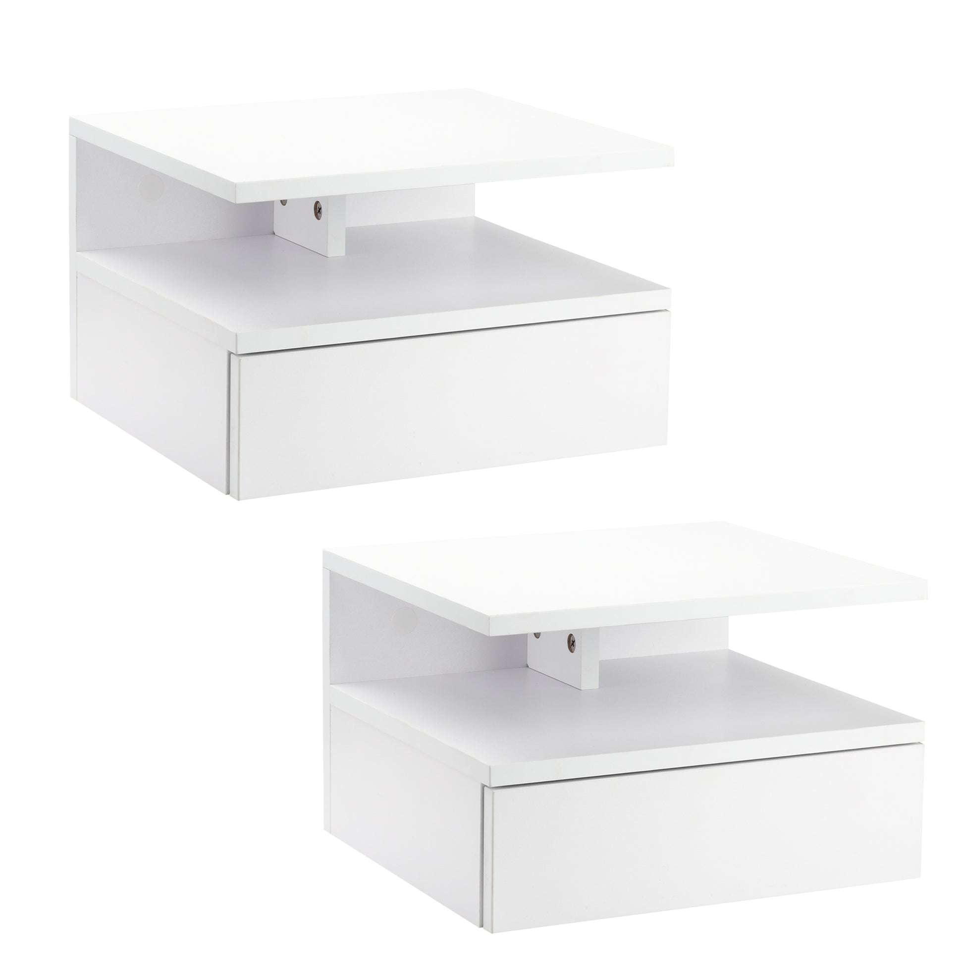 HOMCOM White Floating Wall Mounted Bedside Nightstands with Drawer and Shelf
