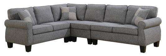 Victoria Grey Sectional Sofa with Adjustable Armless Chair, Durable Polyester Fabric