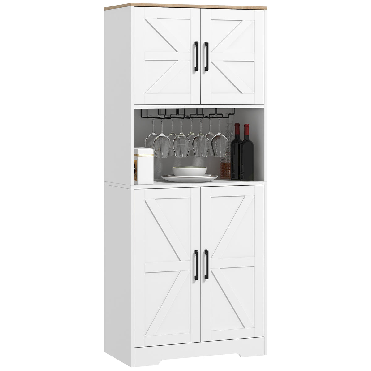 Freestanding Hutch Storage Cabinet with Microwave Oven Countertop – 28"W x 68"H