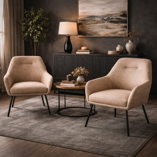 Brassex Vintage Beige Upholstered Dining Chair With Powder-Coated Steel Frame