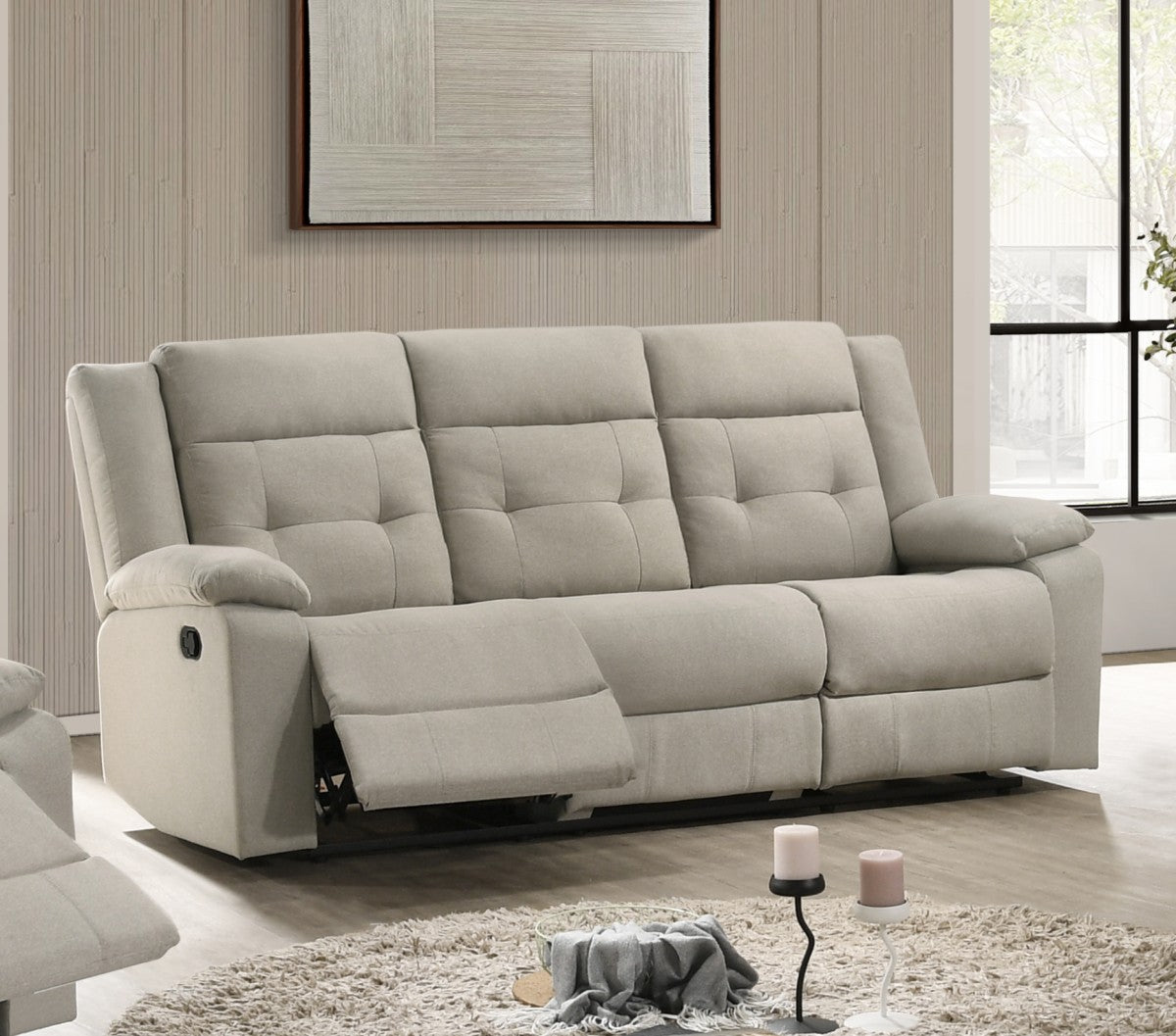 Tufted Linen Recliner Sofa – Beige