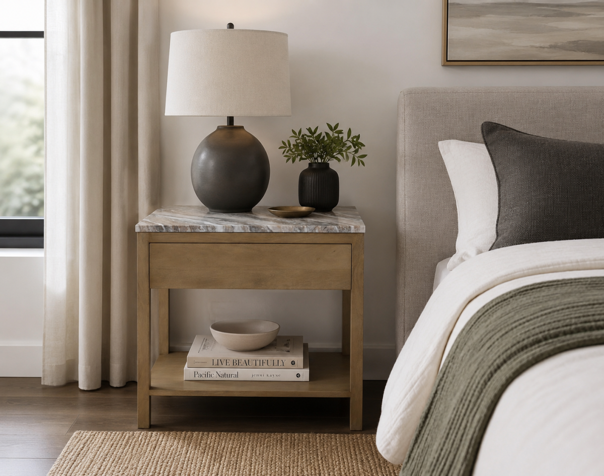 Marble Night Stand – Oak
