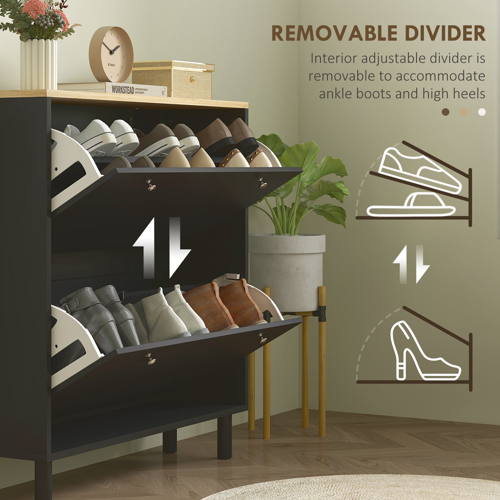 HOMCOM Modern 2-Drawer Shoe Cabinet with Adjustable Shelves for 16 Pairs