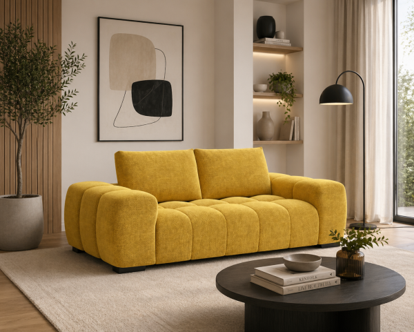 Zara Sofa Yellow Plush Polyester 86in Length Corner Blocked Frame