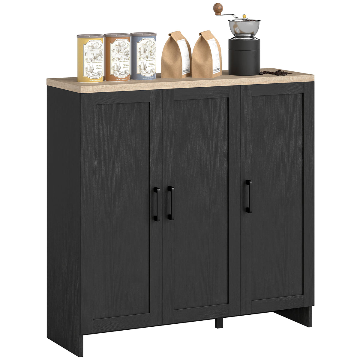 Modern Kitchen Storage Cabinet with 3 Doors Adjustable Shelves – 35"W x 35"H