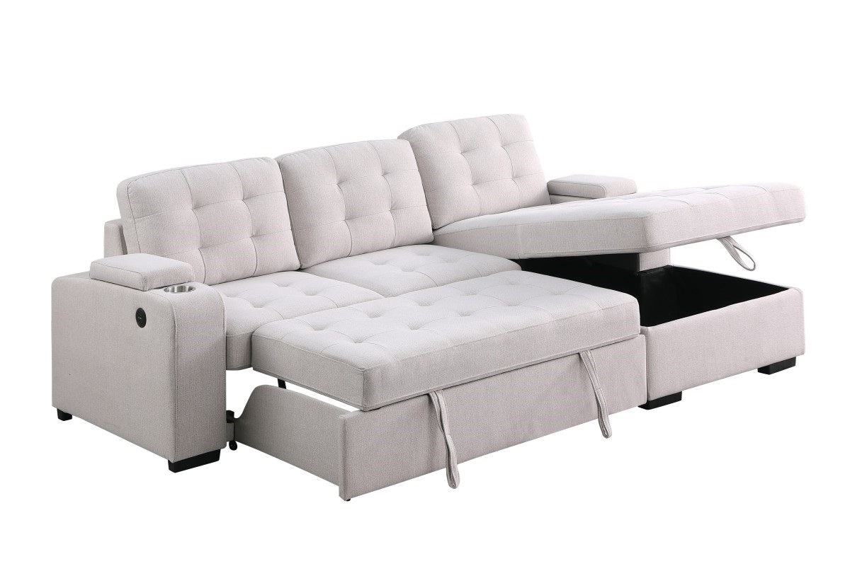 Tufted Sectional Sleeper – Beige
