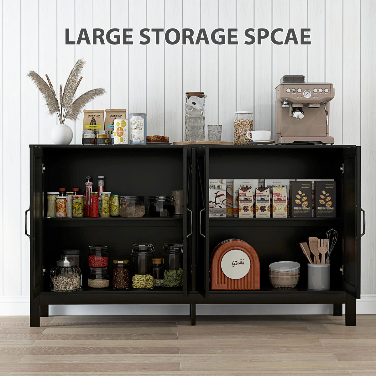 60" Sideboard Buffet with Barn Doors, Black Oak