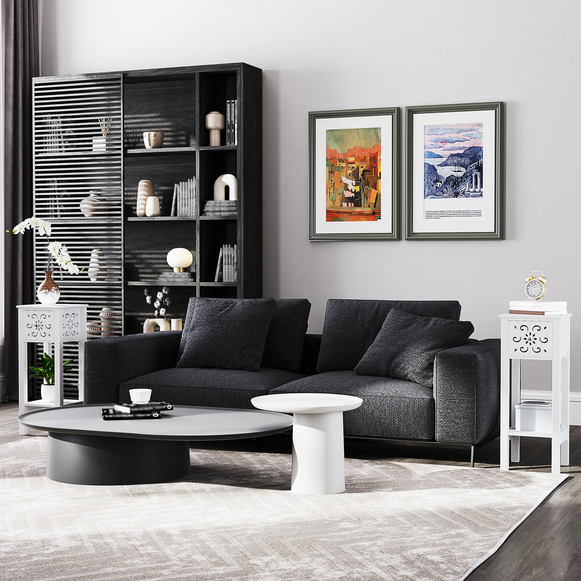 HOMCOM White Modern Nightstands Set: Drawer, Open Storage Shelf, Compact