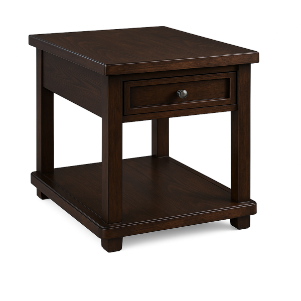 Elegant Bailey Espresso Wood End Table with Drawer and Open Shelf Storage