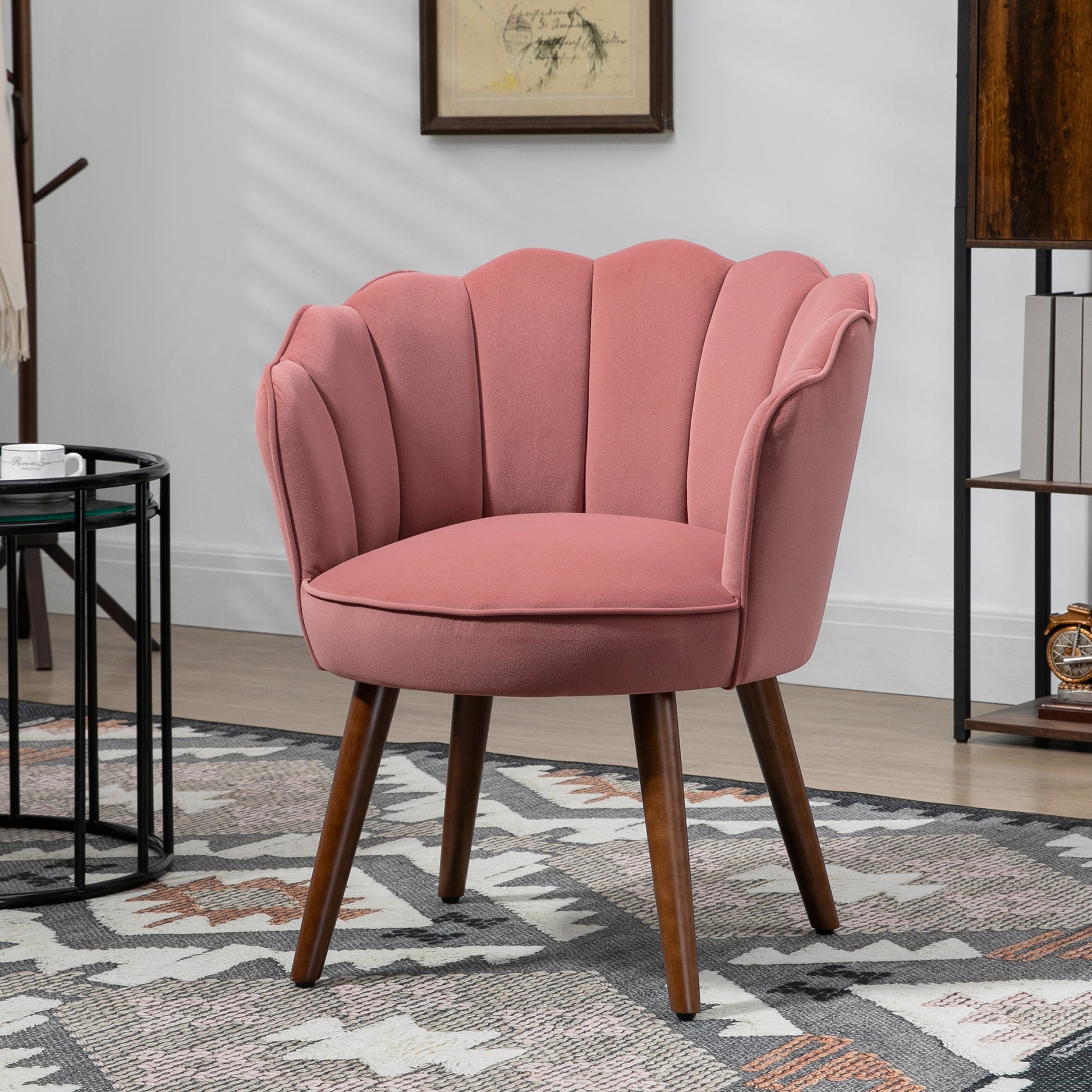 HOMCOM Modern Pink Velvet Accent Chair, Tapered Wood Legs, Living Room