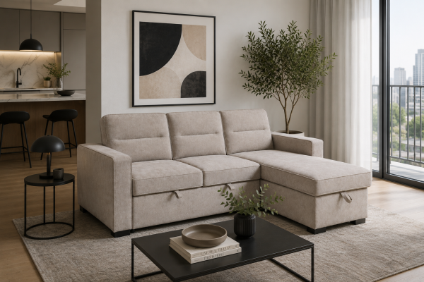 Brassex Sectional Sleeper Taupe Reversible Chaise