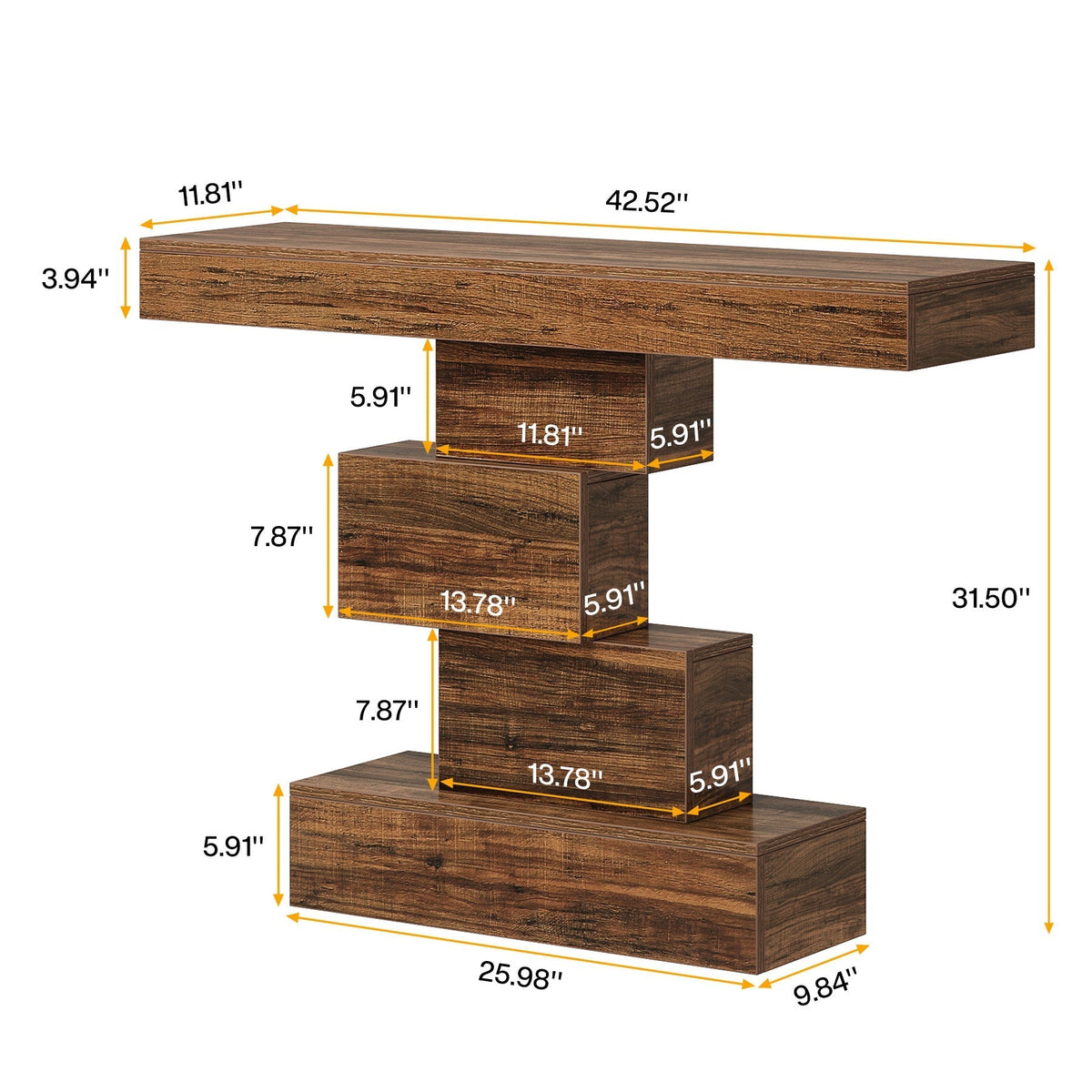 42 Inch Console Table, Narrow Entryway Table with Geometric Base