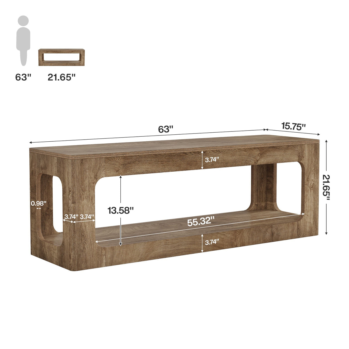 63" TV Stand, 2-Tier Entertainment Center for 55/60/65/75-Inch TVs