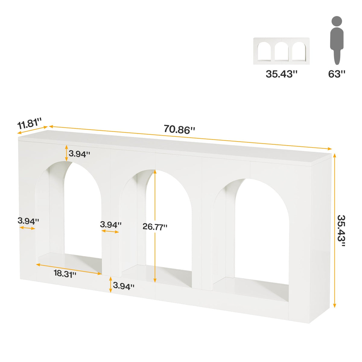 70.9" Arched Console Table, Modern Entryway Table with 3 Arched Shelves