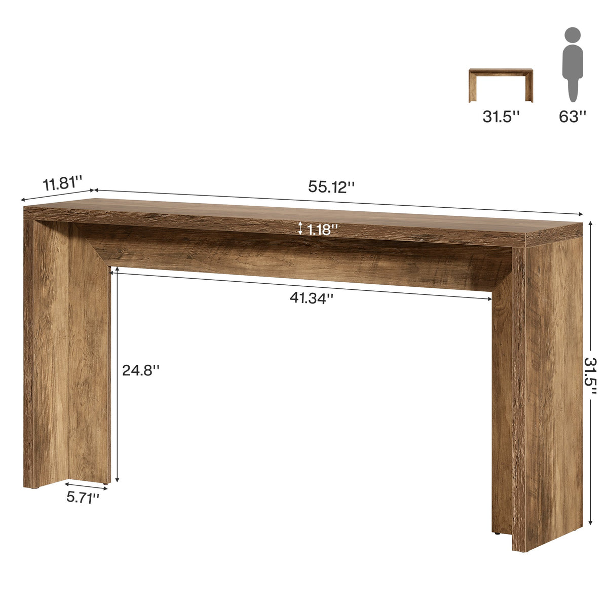 55" Console Table, Farmhouse Hallway Sofa Table Behind Couch