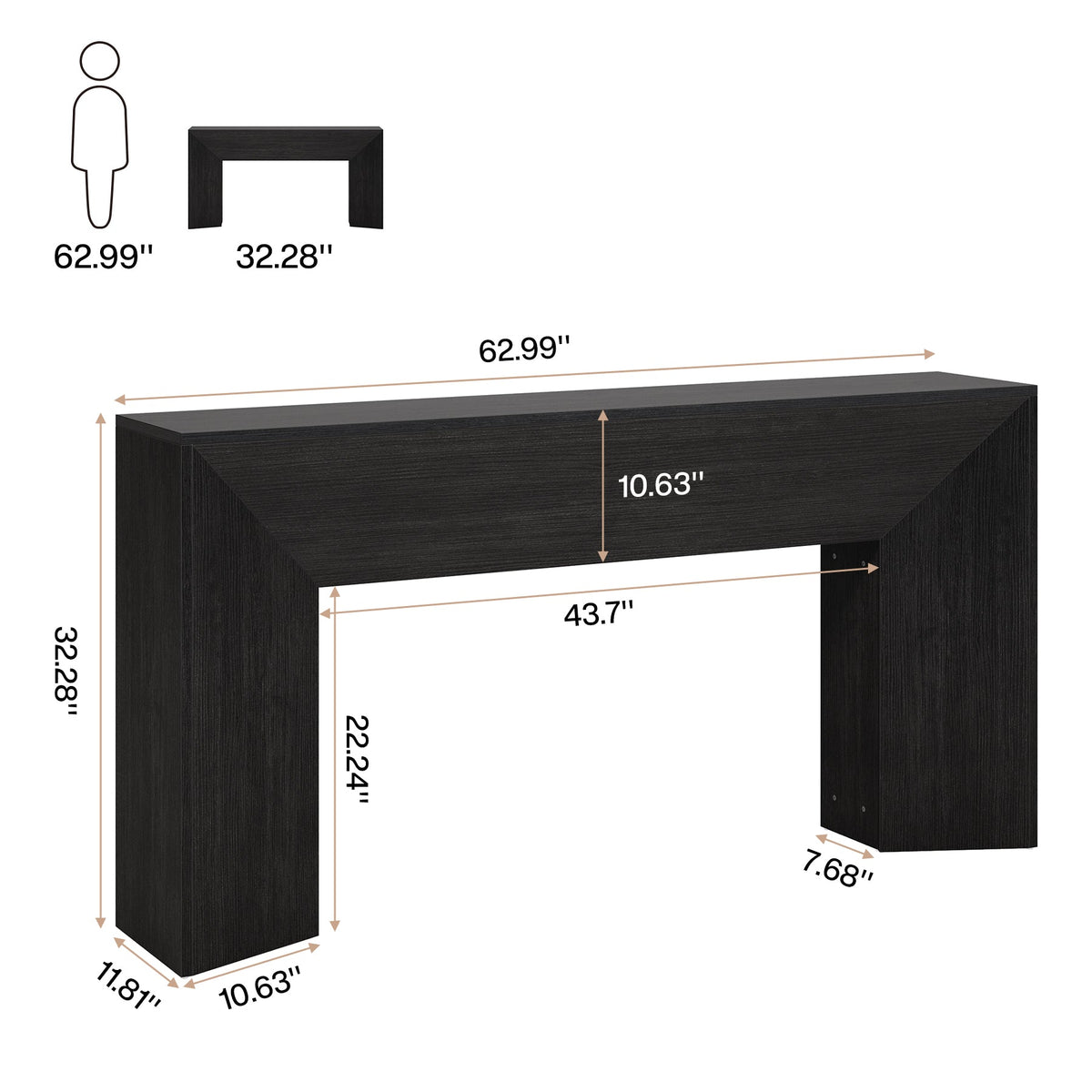 63" Console Table, Wooden Sofa Table Hallway Foyer Table