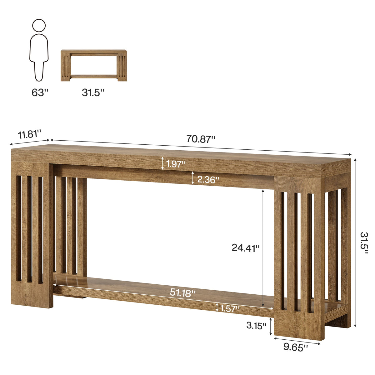 70.9" Console Table, 2-Tier Entryway Sofa Table with Vertical Stripe Legs