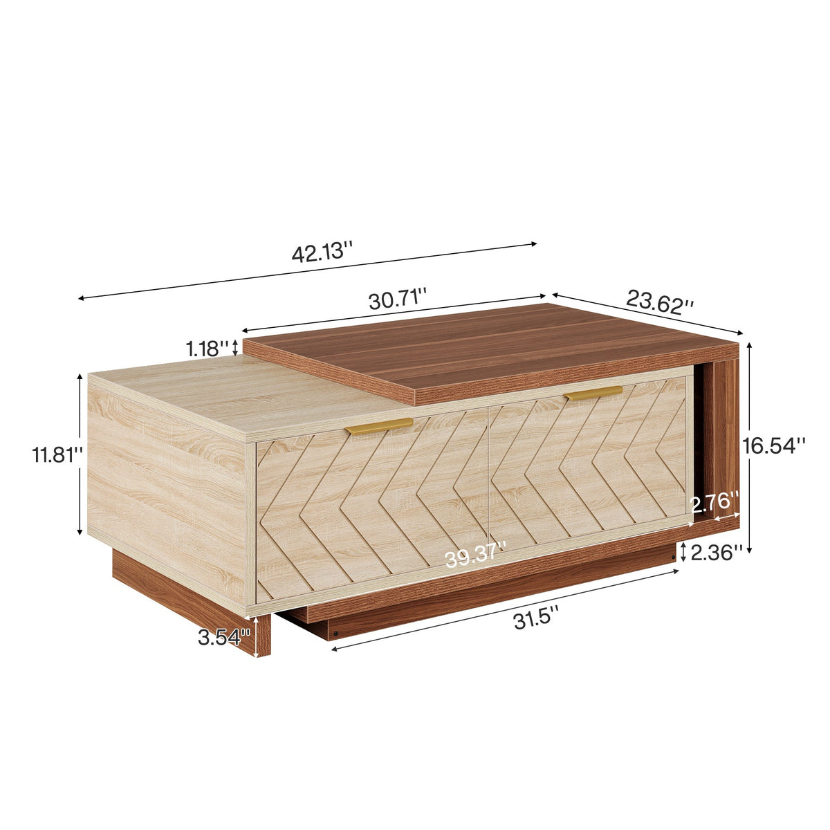 Extendable Coffee Table, Center Table Cocktail Table with 2 Storage Drawers