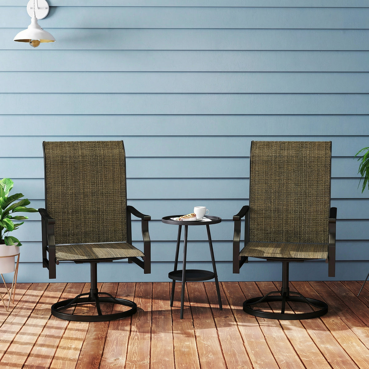 Patio Swivel Chair Set of 2, Swivel Rocker Outdoor Chairs with High Back, for Lawn Garden Backyard Deck – Brown