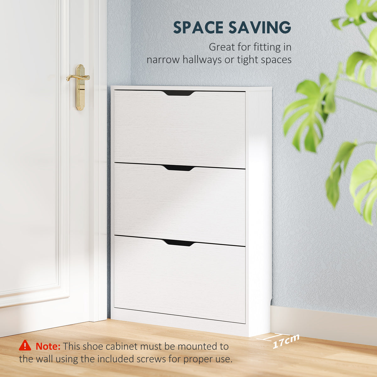 Narrow Shoe Cabinet with 3 Flip Drawers – 31"W x 43"H