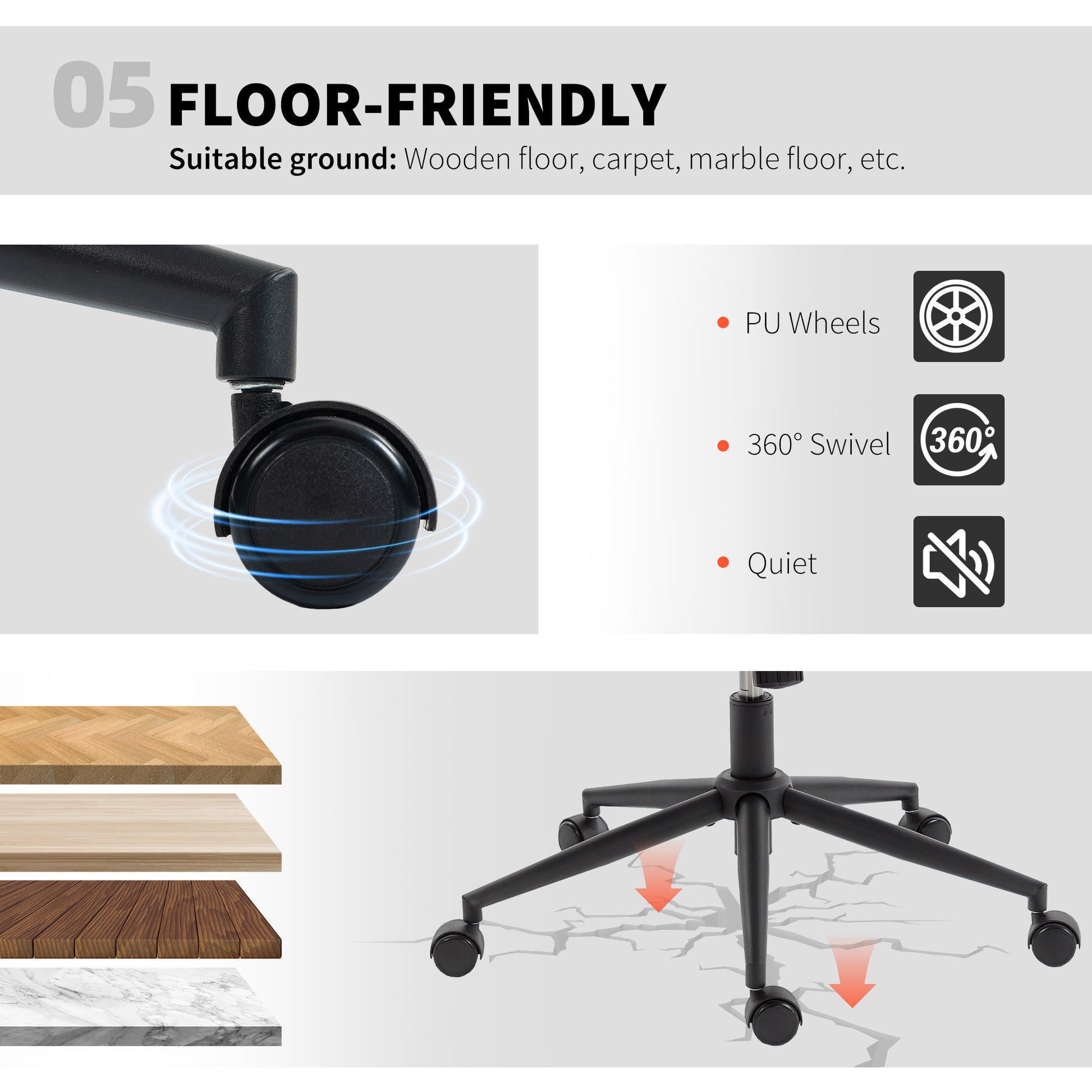 HOMCOM Wide Armless Criss Cross Office Chair, Adjustable Height, Tilting, Grey